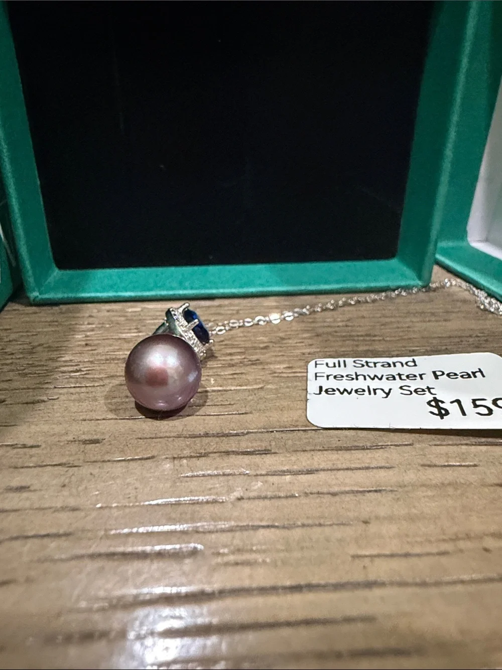 Freshwater Deep Purple Pearl Necklace with Blue Crystal Stone Universal Pendant